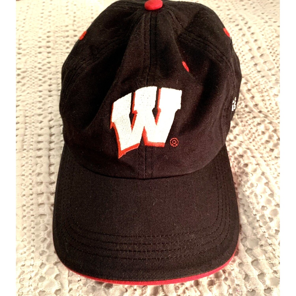 Wisconsin Badgers Hat Cap Black Adidas Adjustable Strapback Dad Embroidered